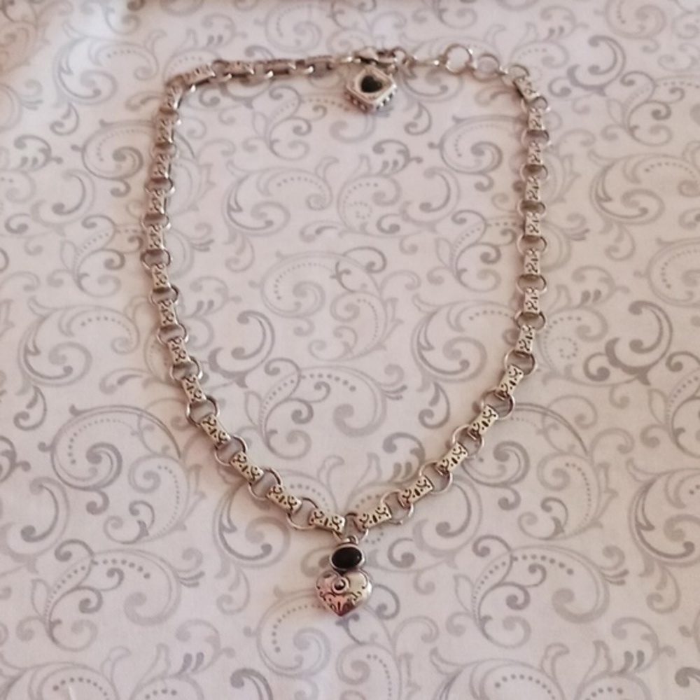 Brighton Chunky Link Silver Tone Black Accent  Necklace